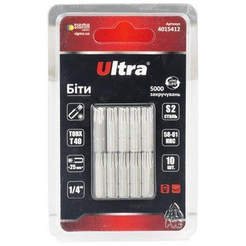 Биты TORX 40&times;25мм &frac14;" 10шт S2 (блистер) ULTRA (4015412) 4015412 фото