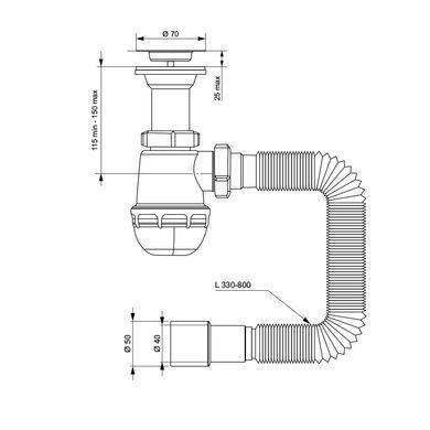 Сифон для кухонной мойки с нержавеющим выпуском 1&frac12;" и гибким отводом &Oslash;40/50мм TAU (9842730) 9842730 фото
