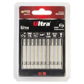 Биты TORX 15&times;50мм &frac14;" 10шт S2 (блистер) ULTRA (4015492) 4015492 фото