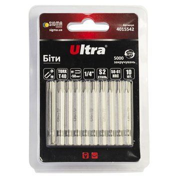 Биты TORX 40&times;50мм &frac14;" 10шт S2 (блистер) ULTRA (4015542) 4015542 фото