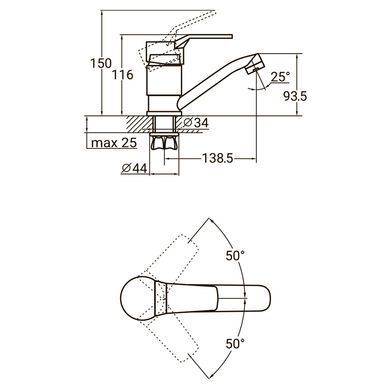 Смеситель MJ &Oslash;40 для кухни гусак прямой 150мм на гайке AQUATICA MJ-1B135C (9744100) 9744100 фото