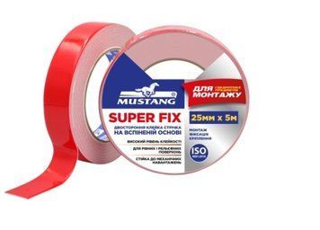Двухсторонняя клейкая лента на вспененной основе super fix mustang 25мм*5м SF255 фото