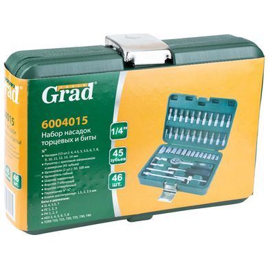 Набір насадок торцевих і біт 1/4" 46шт GRAD (6004015) 6004015 фото