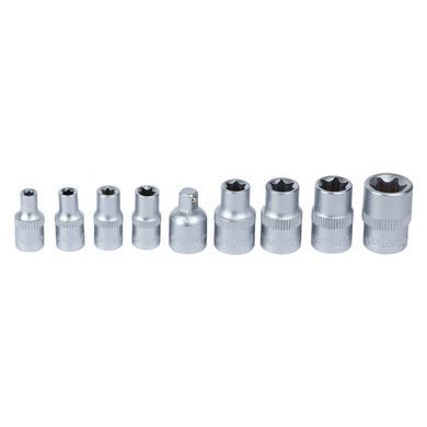 Набір насадок Torx (4 шт 1/4" 4шт 3/8") з перехідником на планці 9шт CrV SIGMA (6086541) 6086541 фото